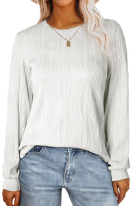 Apricot Wavy Textured Solid Color Drop Shoulder Pullover Top