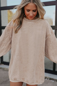 Smoke Gray Plain Drop Sleeve Crinkle Rib Oversized Sweatshirt