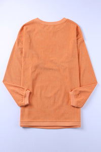 Smoke Gray Plain Drop Sleeve Crinkle Rib Oversized Sweatshirt