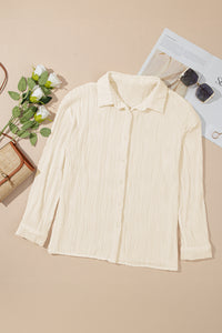 Apricot Solid Textured Buttoned Turn Down Collar Shirt