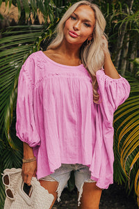 Pink Bracelet Sleeve Frill Detail Babydoll Blouse