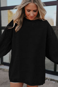 Smoke Gray Plain Drop Sleeve Crinkle Rib Oversized Sweatshirt