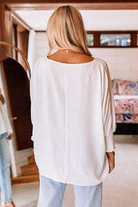 Apricot Solid Casual Smocked Cuffs Batwing Sleeve Blouse