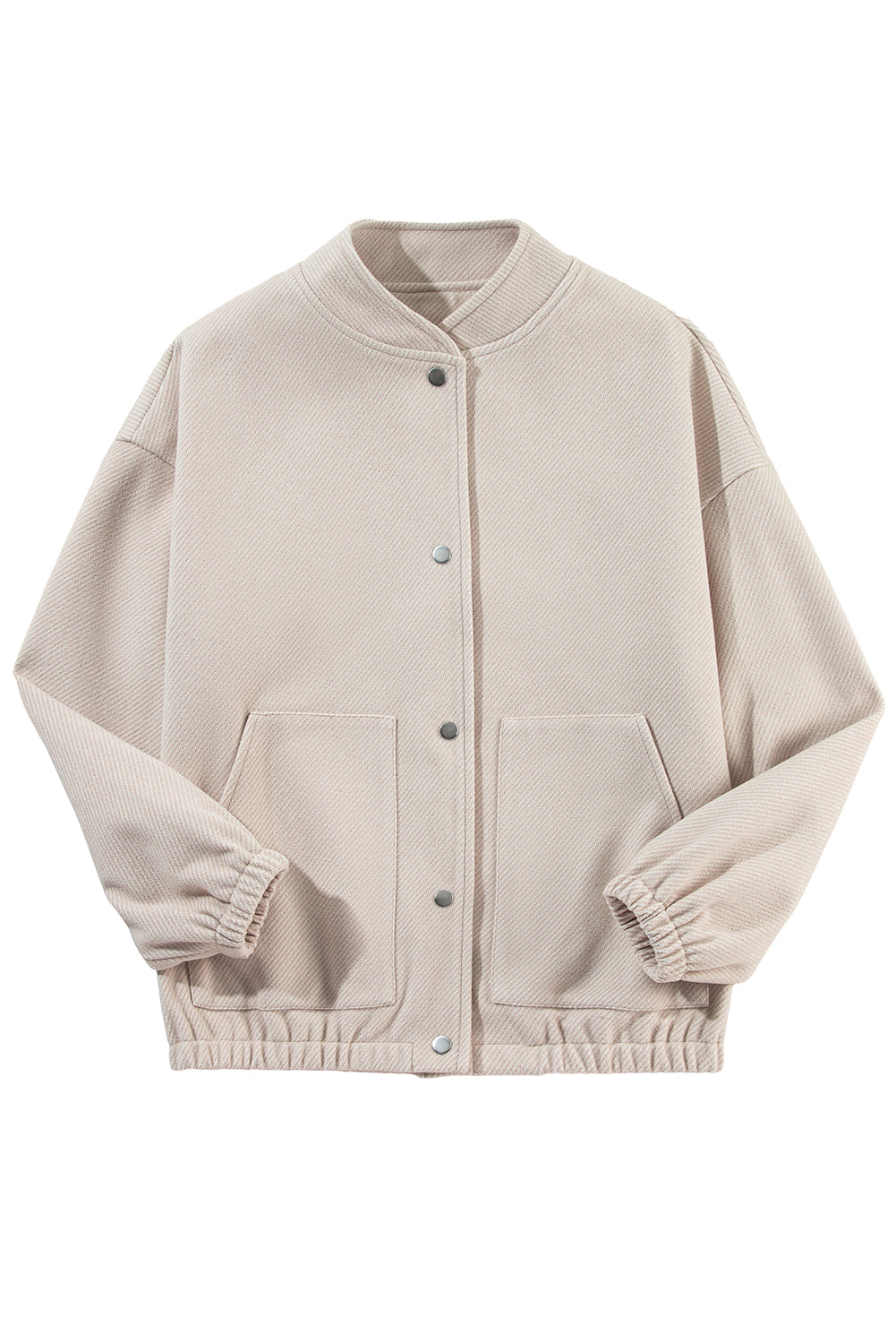 Beige Snap Button Pocketed Bomber Jacket