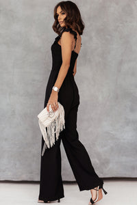 White Smocked Ruffle Strap Pocket Wide Leg Jumpsuit