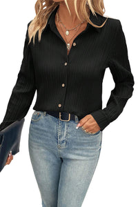 Black Solid Textured Buttoned Turn Down Collar Shirt