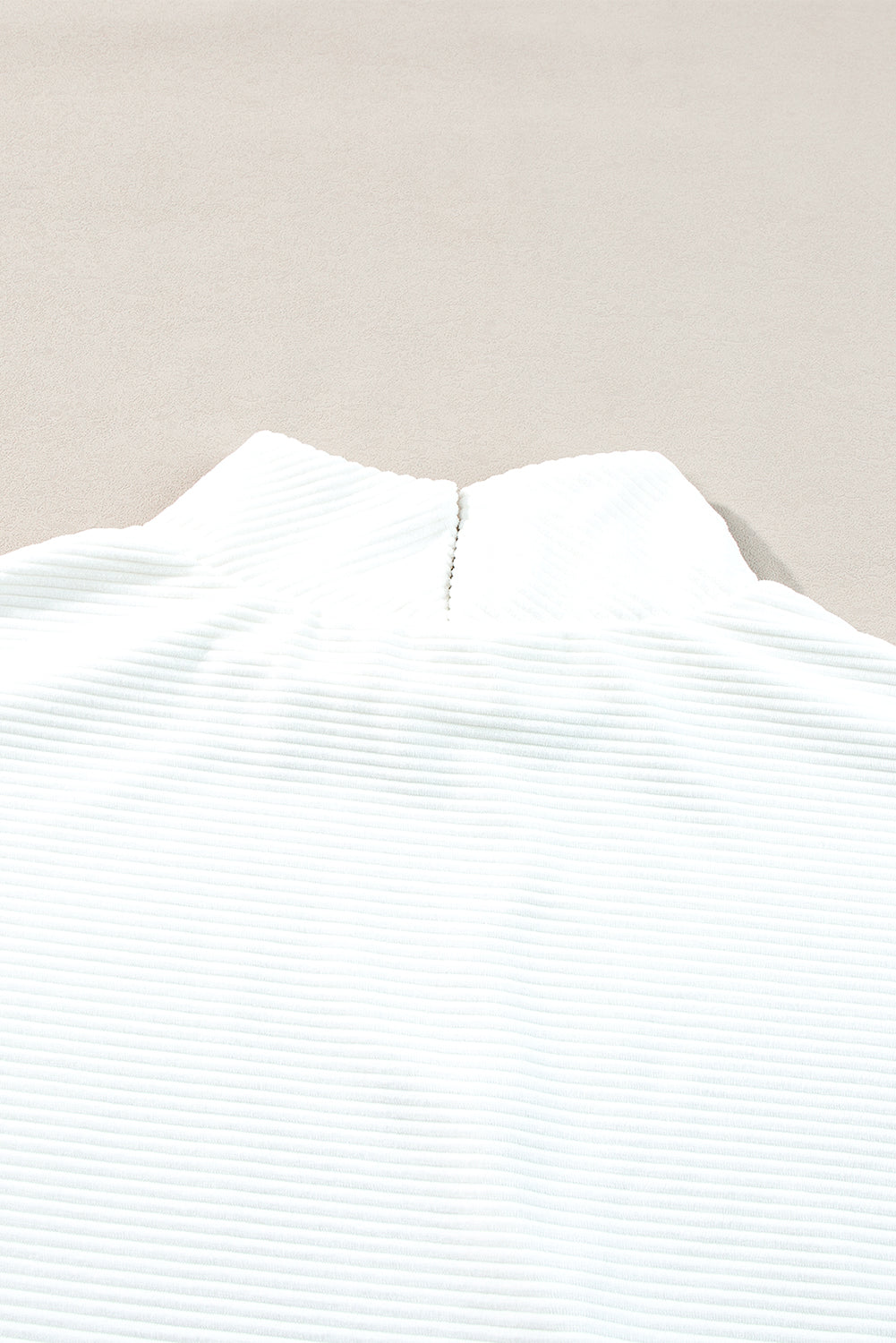 White Plain Mock Neck Drop Shoulder Ribbed Top