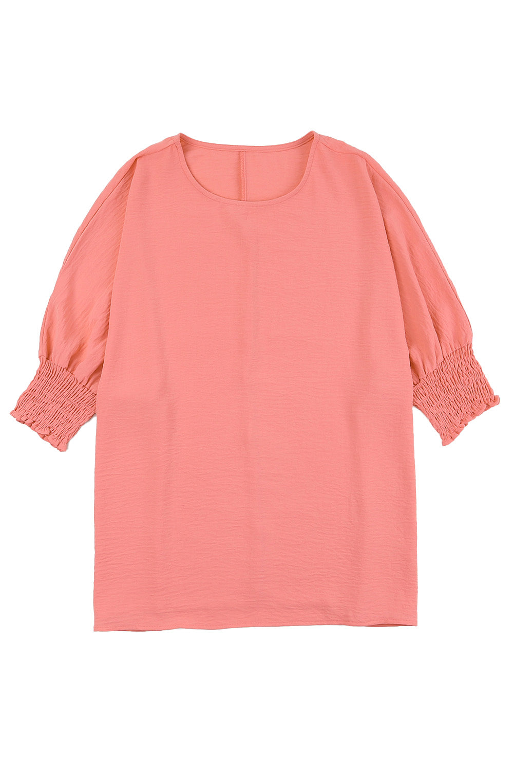 Apricot Solid Casual Smocked Cuffs Batwing Sleeve Blouse