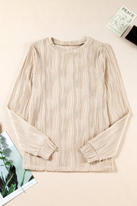 Apricot Wavy Textured Solid Color Drop Shoulder Pullover Top