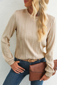 Apricot Wavy Textured Solid Color Drop Shoulder Pullover Top