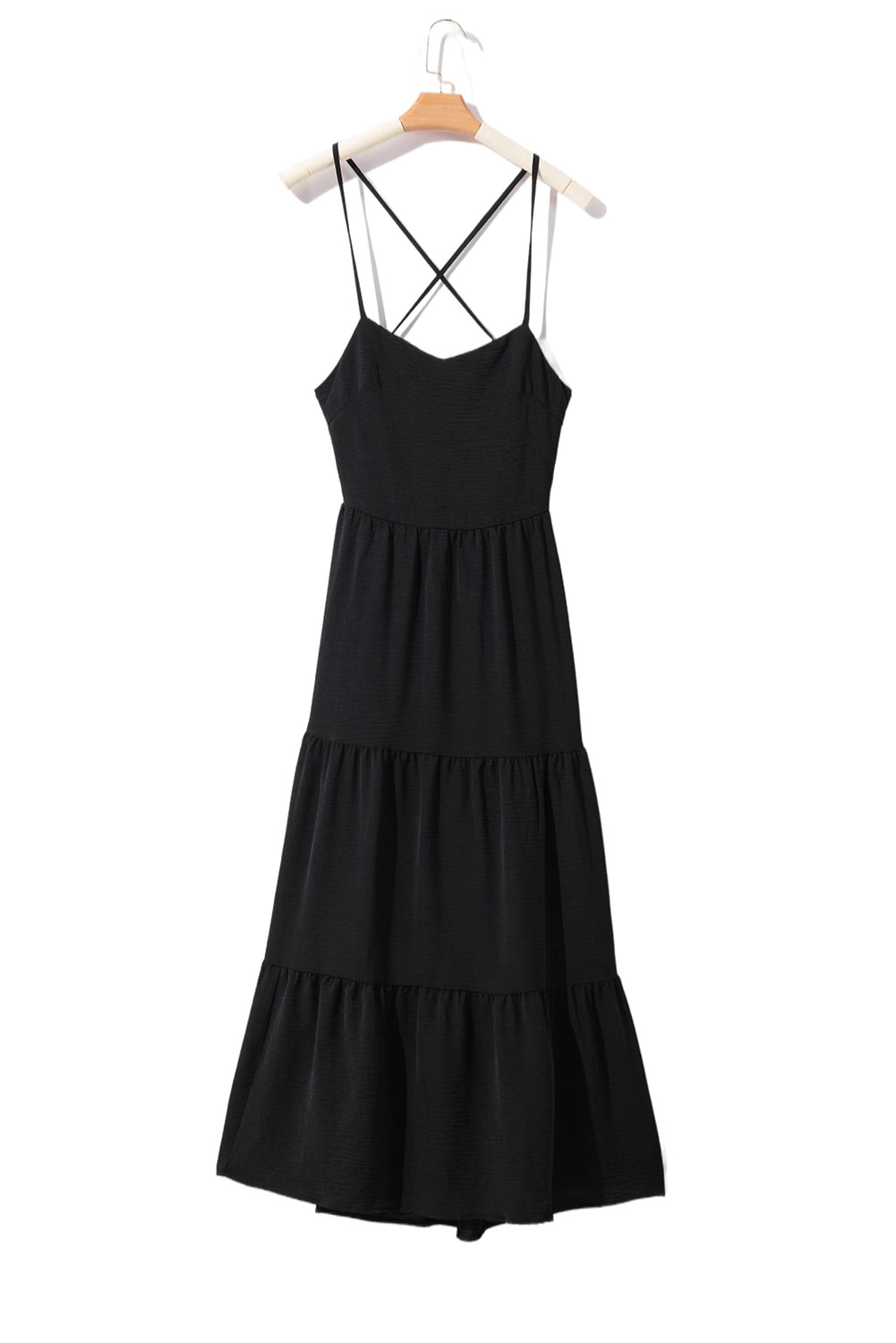 Black Crossover Backless Bodice Tiered Maxi Dress