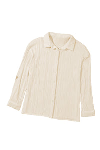 Apricot Solid Textured Buttoned Turn Down Collar Shirt