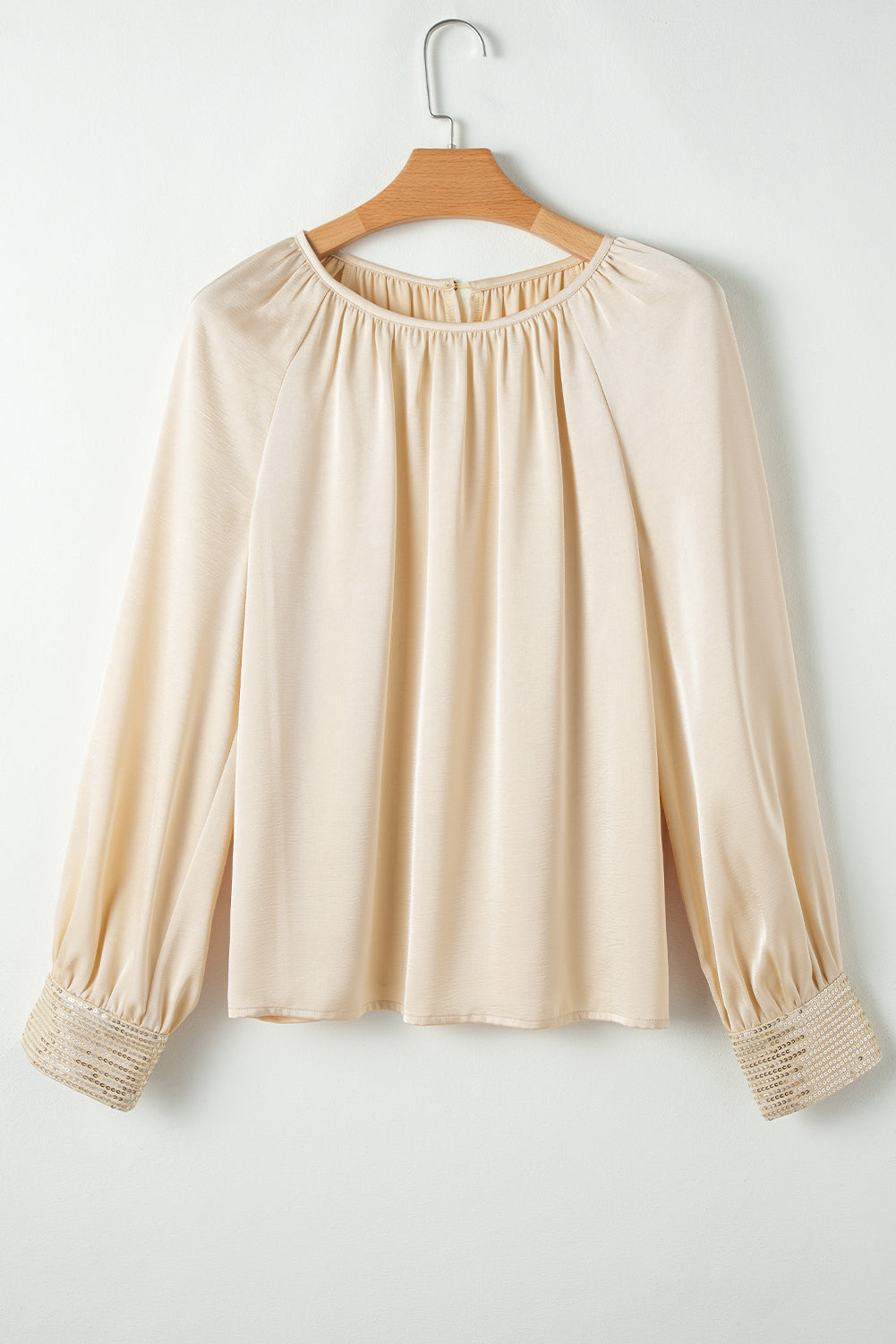 Apricot Sequin Cuffs Bubble Sleeve Blouse