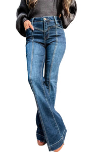 Blue Dark Wash High Waisted Bell Bottom Jeans for Women