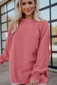 Smoke Gray Plain Drop Sleeve Crinkle Rib Oversized Sweatshirt