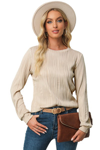 Apricot Wavy Textured Solid Color Drop Shoulder Pullover Top