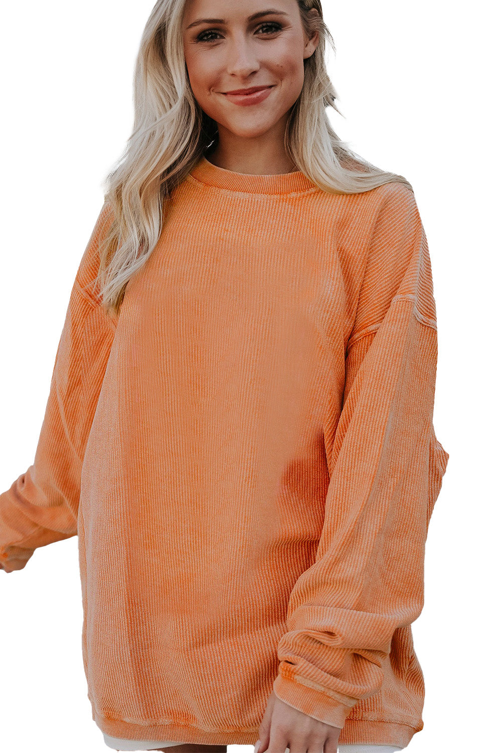 Smoke Gray Plain Drop Sleeve Crinkle Rib Oversized Sweatshirt