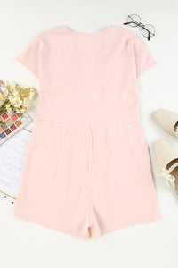 Pink Deep V Neck Buttoned High Waist Romper