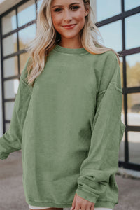 Smoke Gray Plain Drop Sleeve Crinkle Rib Oversized Sweatshirt