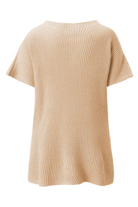 Apricot Side Slit Short Sleeve Oversized Sweater