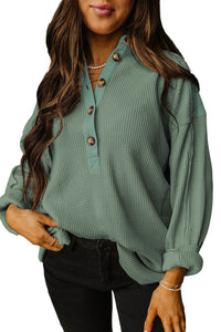 Jet Stream Waffle Patchwork Long Sleeve Henley Top