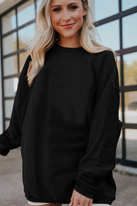 Smoke Gray Plain Drop Sleeve Crinkle Rib Oversized Sweatshirt