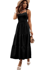 Black Crossover Backless Bodice Tiered Maxi Dress