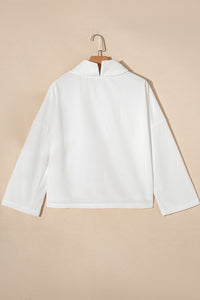 White Plain Mock Neck Drop Shoulder Ribbed Top