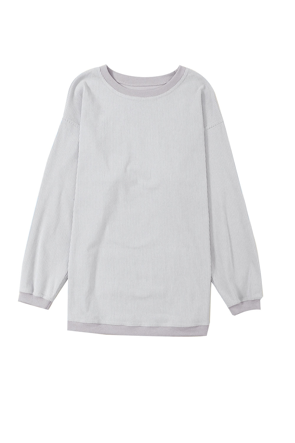 Smoke Gray Plain Drop Sleeve Crinkle Rib Oversized Sweatshirt